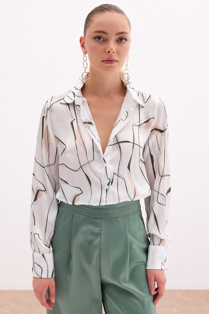 Sateen Chemisier avec détails fendus - Kaki