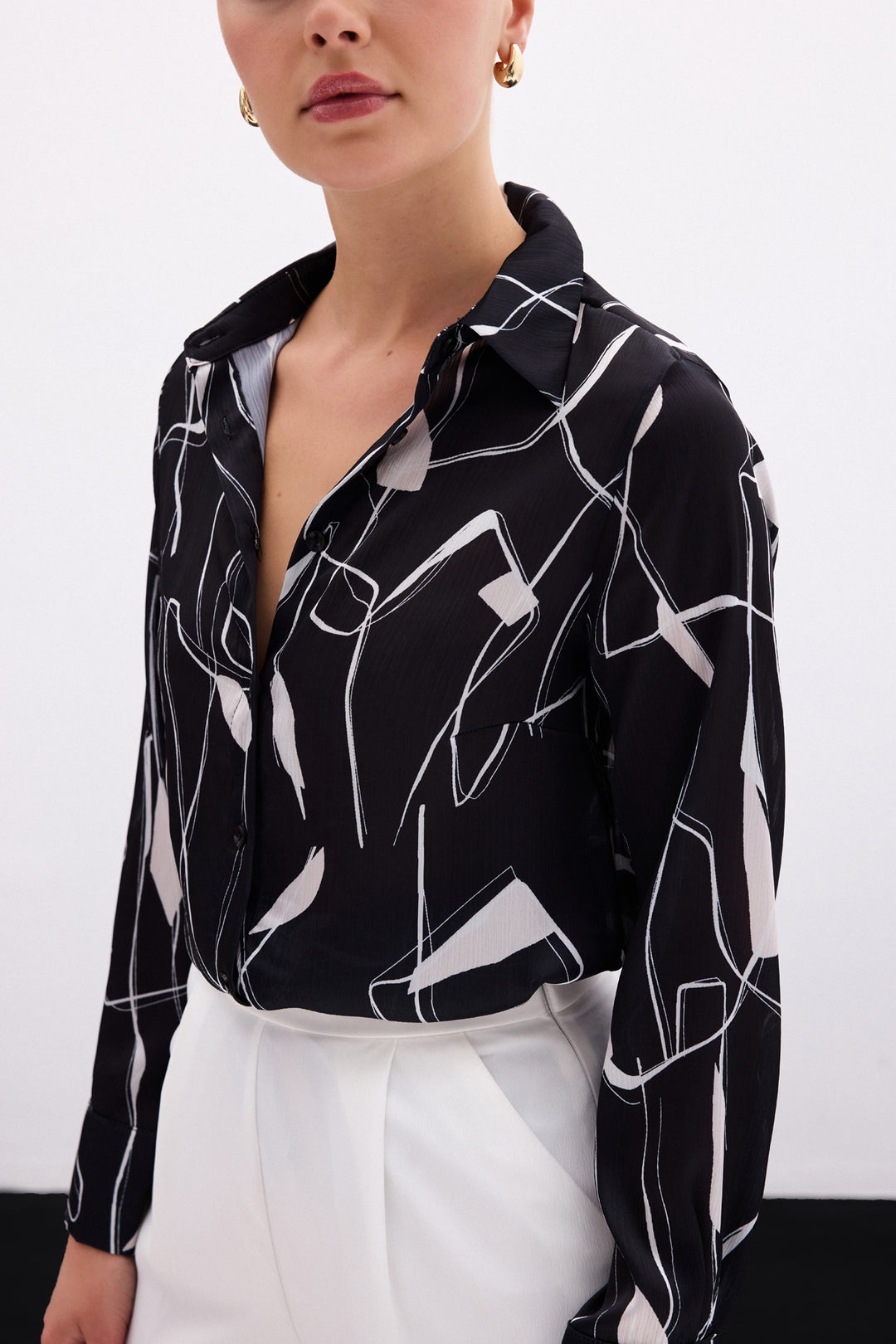 Sateen Chemisier avec détails fendus - Noir
