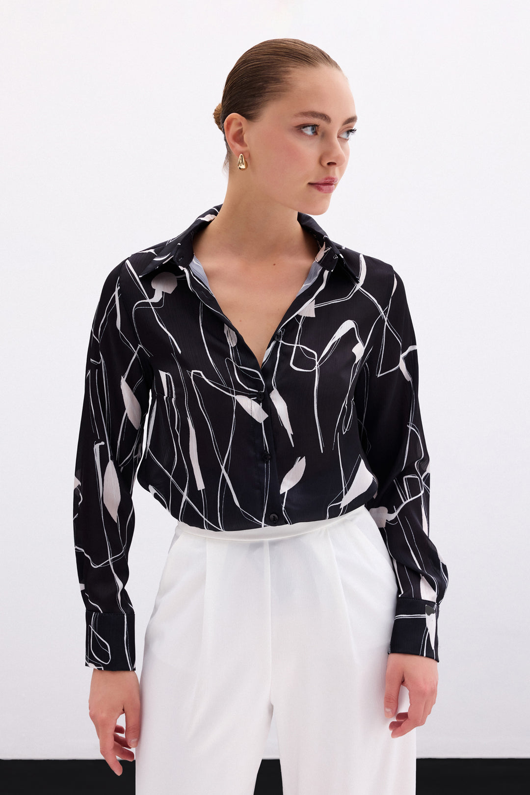 Sateen Chemisier avec détails fendus - Noir