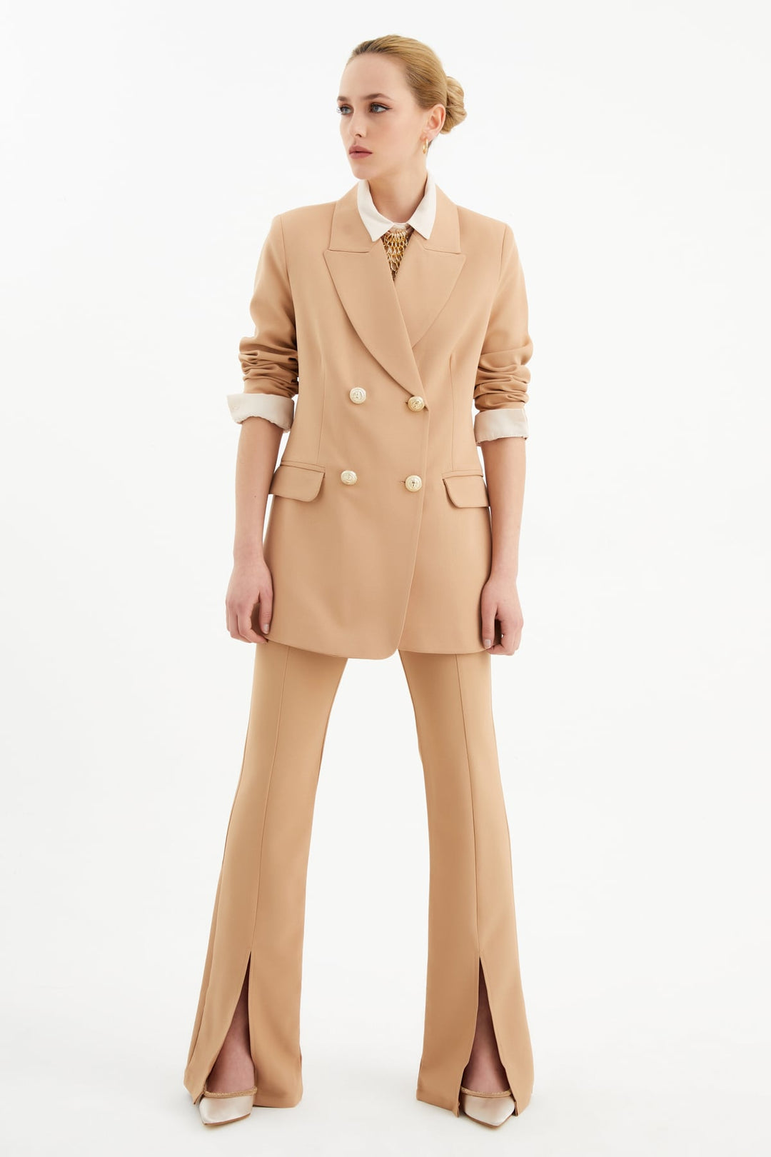 Sateen Pantalon Espagnol Détail Fente - camel