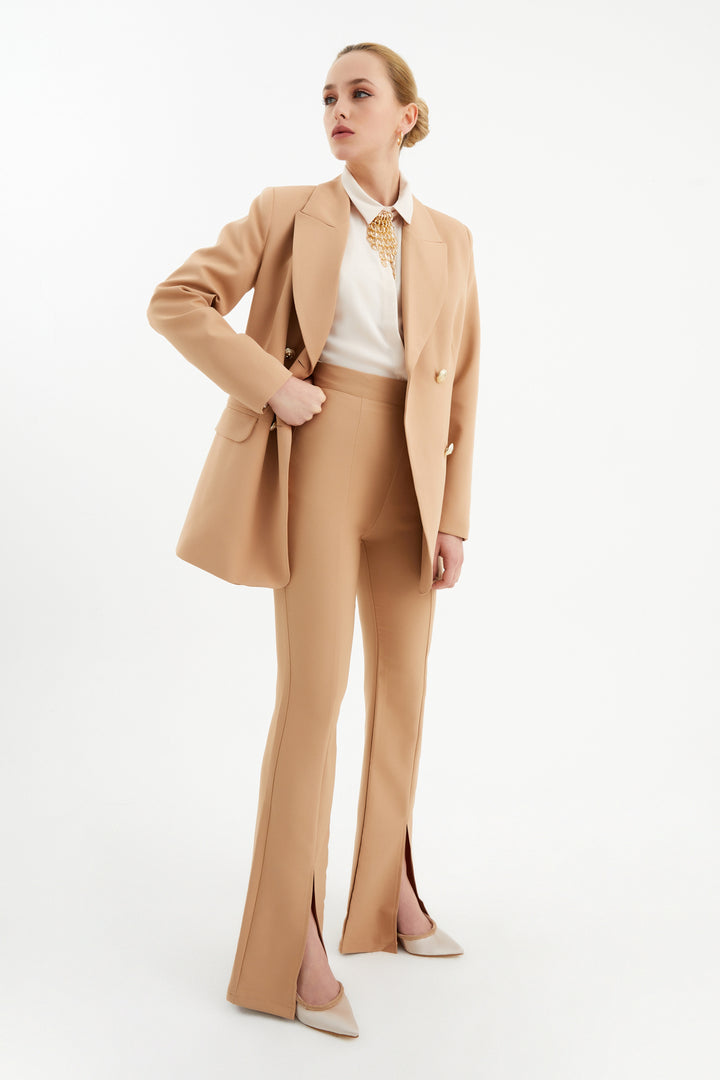 Sateen Pantalon Espagnol Détail Fente - camel