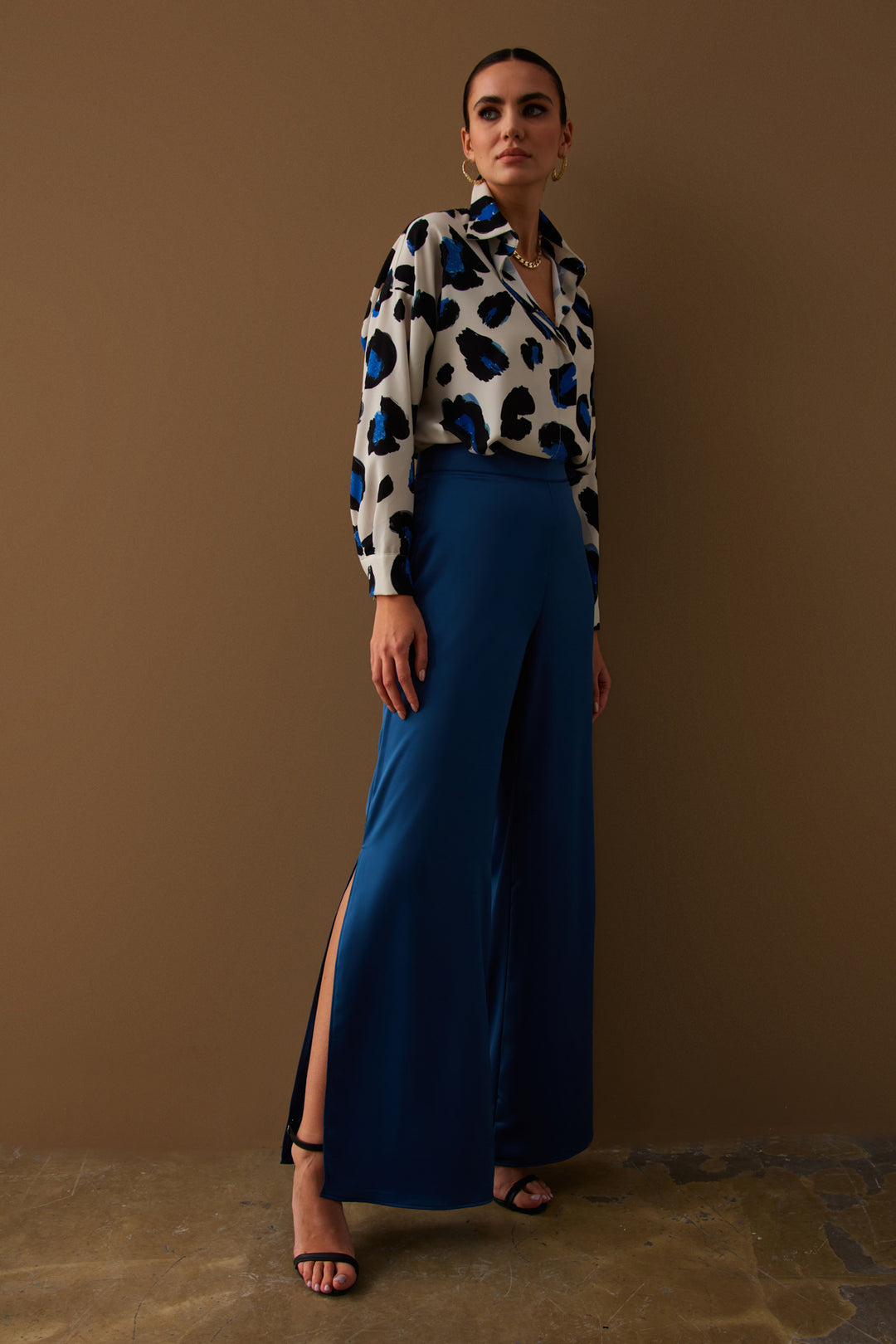 Sateen Pantalon en Satin avec Fente - Indigo