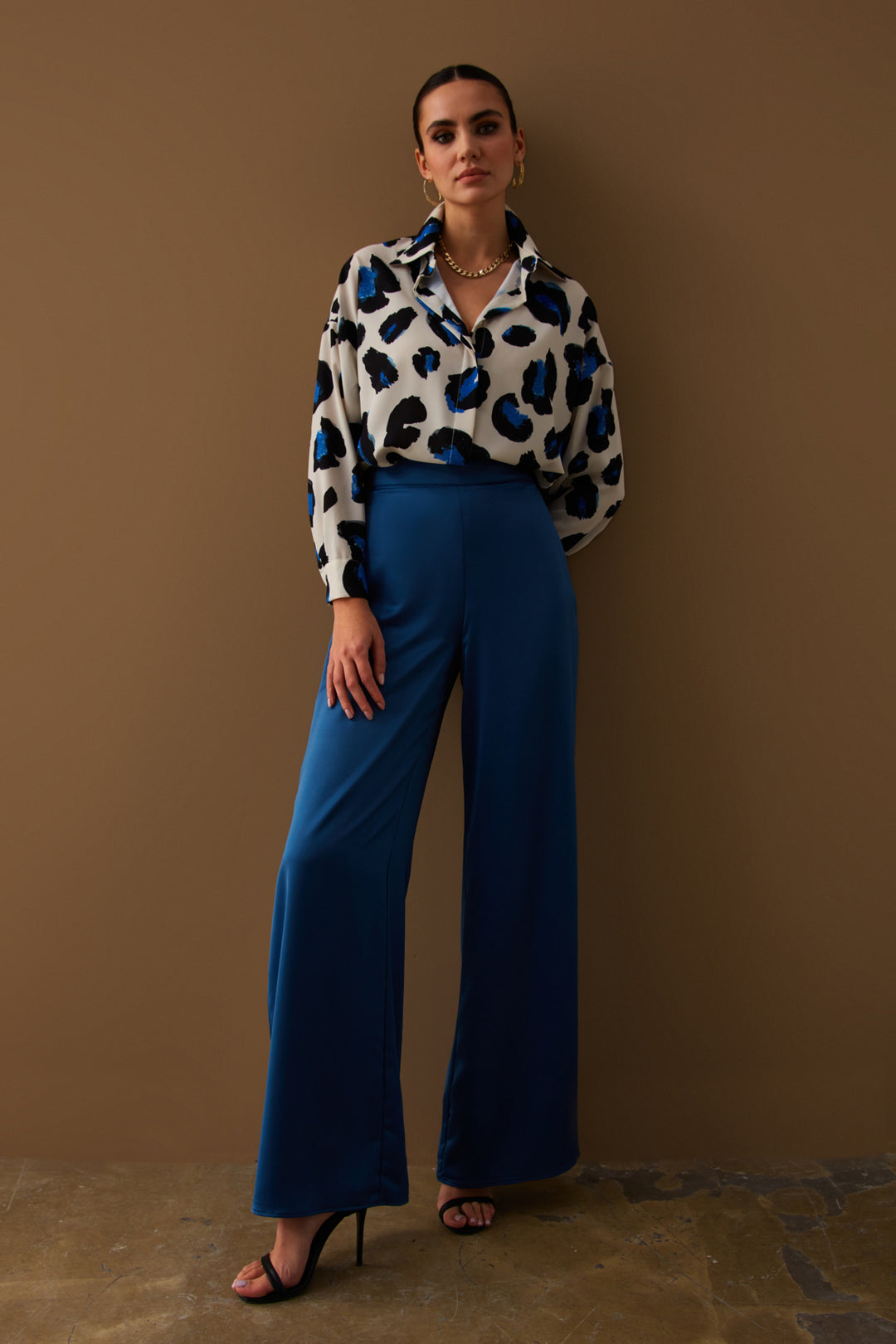 Sateen Pantalon en Satin avec Fente - Indigo