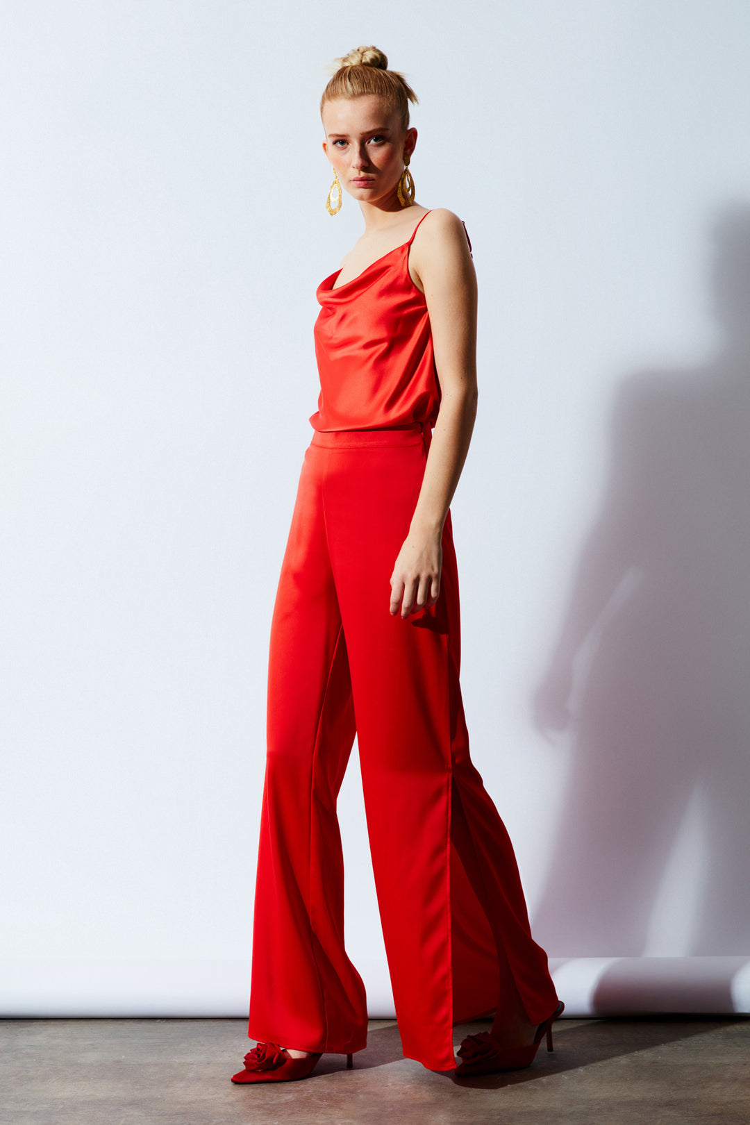 Sateen Pantalon en Satin avec Détail d'Ouverture - Orange
