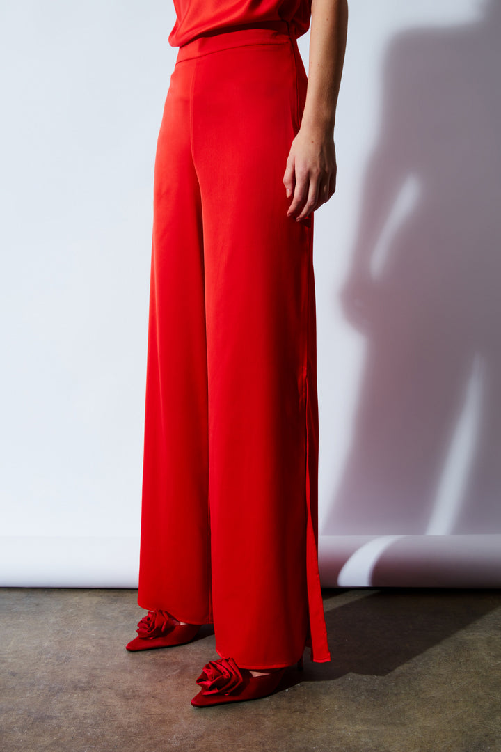 Sateen Pantalon en Satin avec Détail d'Ouverture - Orange