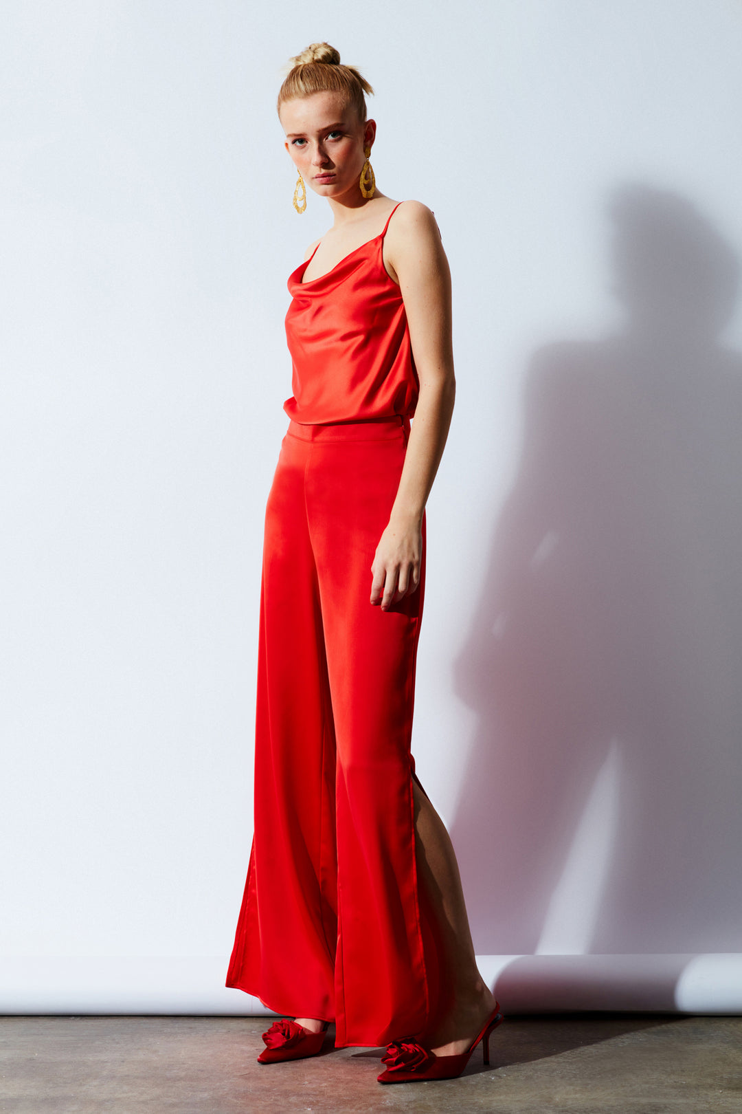 Sateen Pantalon en Satin avec Détail d'Ouverture - Orange