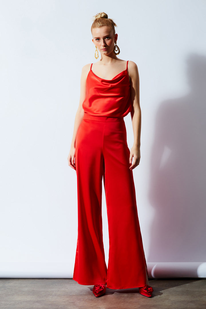 Sateen Pantalon en Satin avec Détail d'Ouverture - Orange