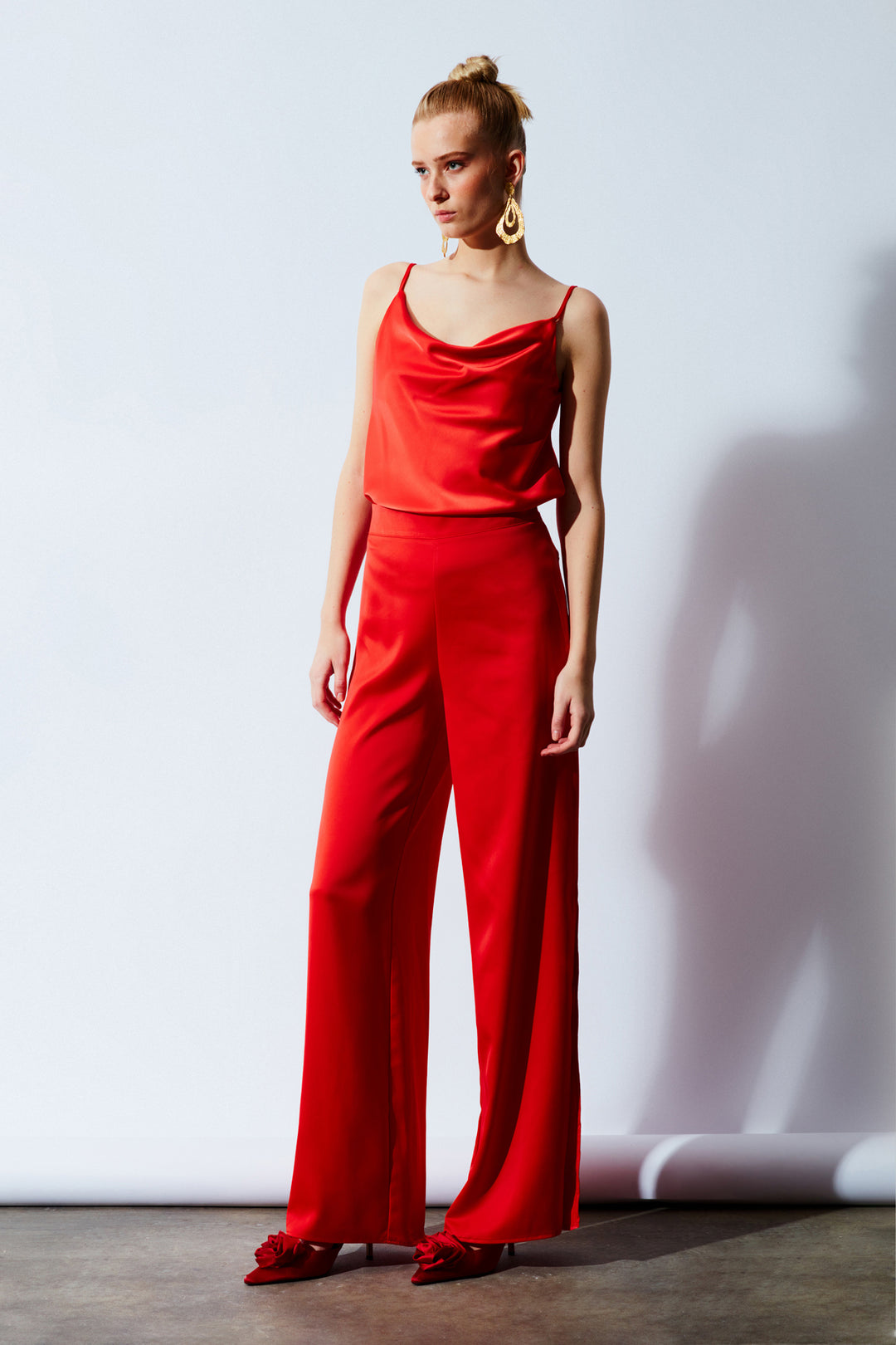 Sateen Pantalon en Satin avec Détail d'Ouverture - Orange