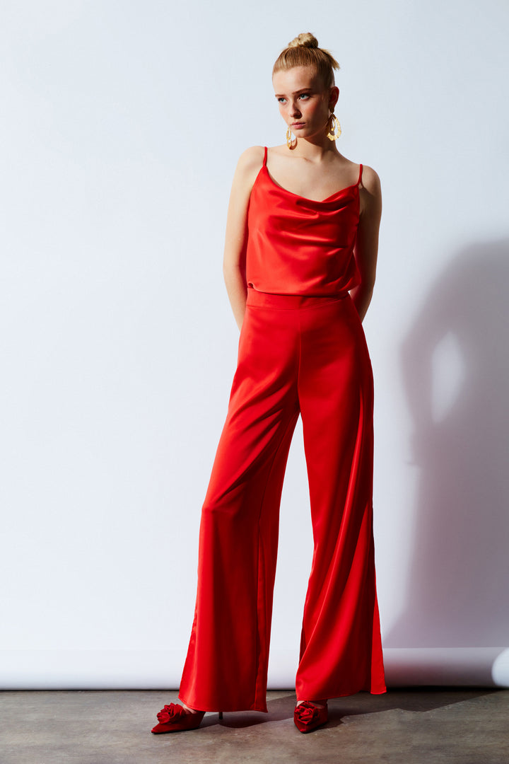 Sateen Pantalon en Satin avec Détail d'Ouverture - Orange