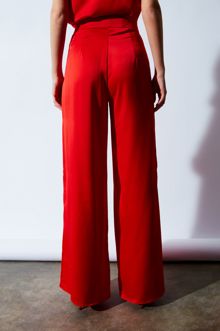 Sateen Pantalon en Satin avec Détail d'Ouverture - Orange
