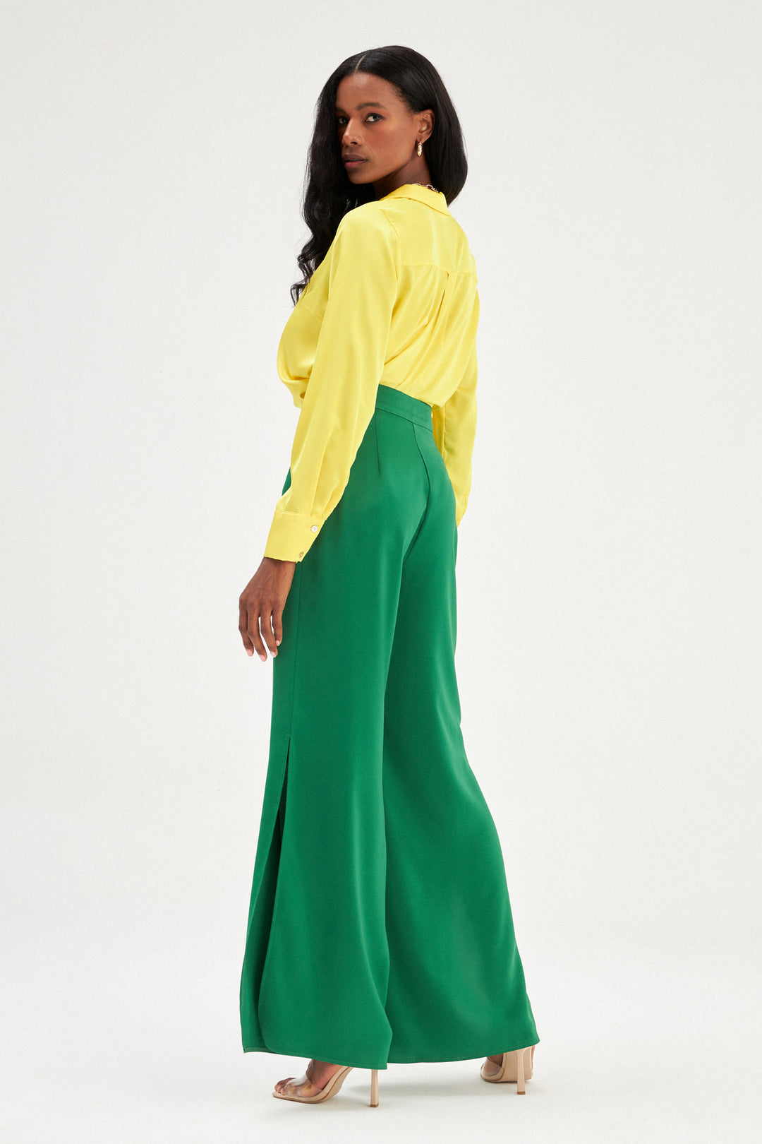Sateen Pantalon en satin avec détail d'ouverture - Émeraude