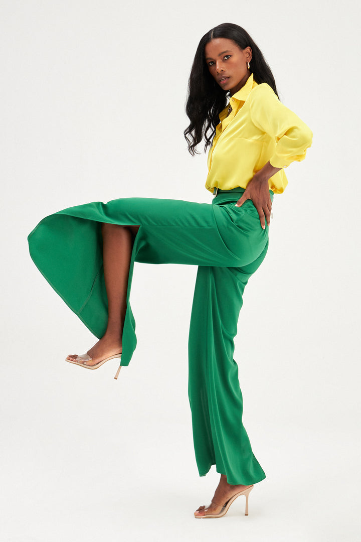 Sateen Pantalon en satin avec détail d'ouverture - Émeraude