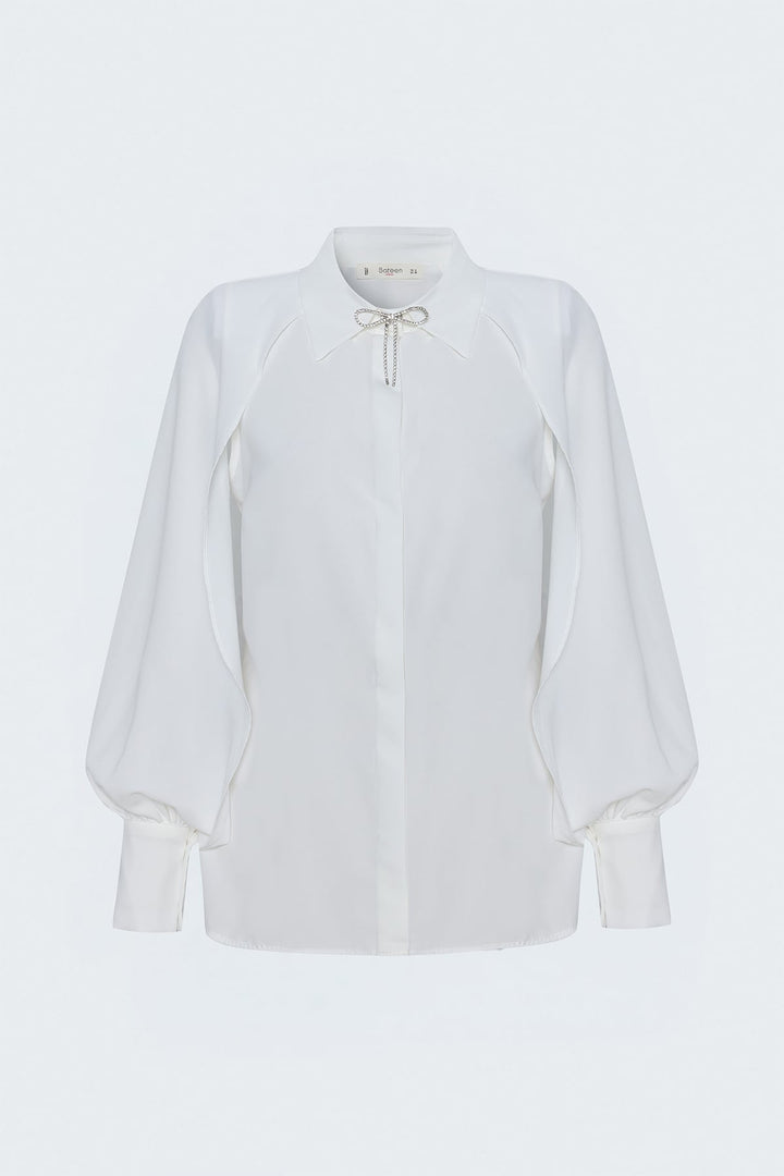 Sateen Chemise Détail Acessoire à Manches Fendues - Écru