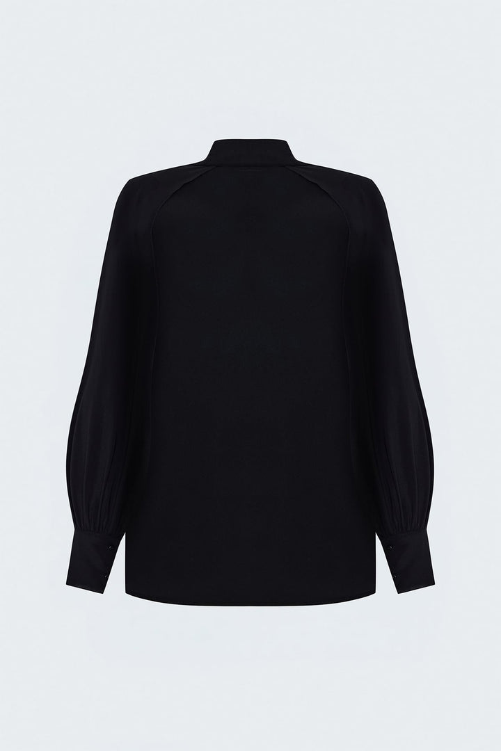 Sateen Chemise à Détails d'Accessoires à Manches Fendues - Noir