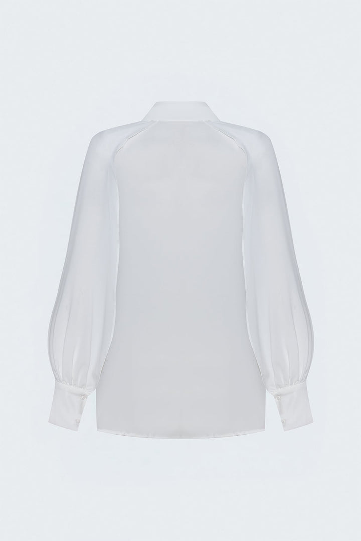 Sateen Chemise Détail Acessoire à Manches Fendues - Écru