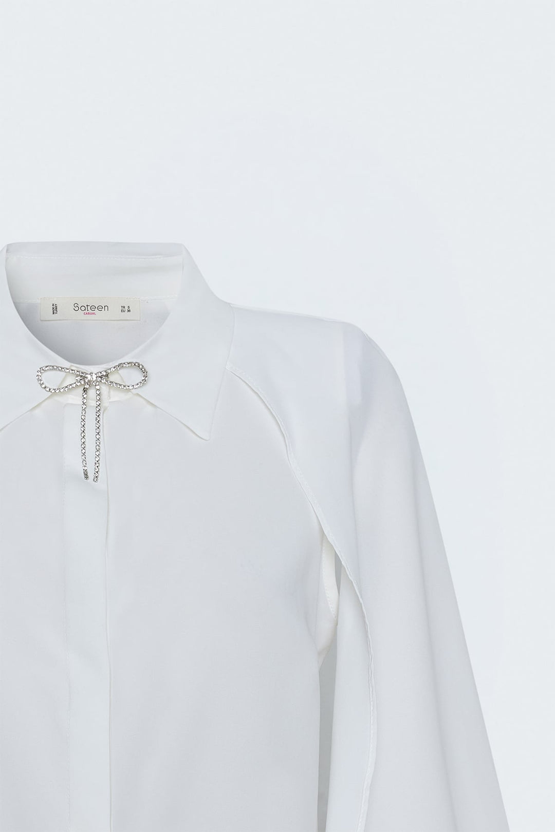 Sateen Chemise Détail Acessoire à Manches Fendues - Écru
