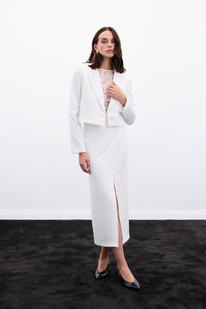 Sateen Jupe midi fendue - Écru