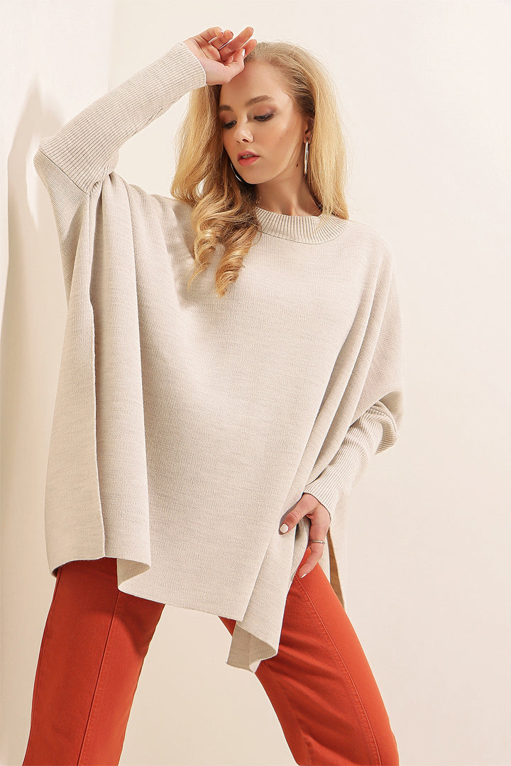 Bigdart Pull poncho avec fente 15783 - Crème