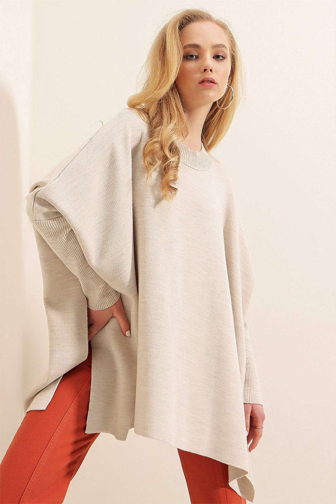 Bigdart Pull poncho avec fente 15783 - Crème