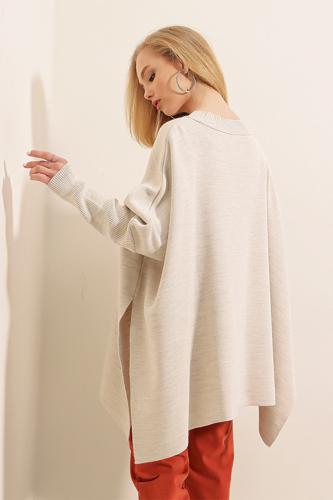 Bigdart Pull poncho avec fente 15783 - Crème
