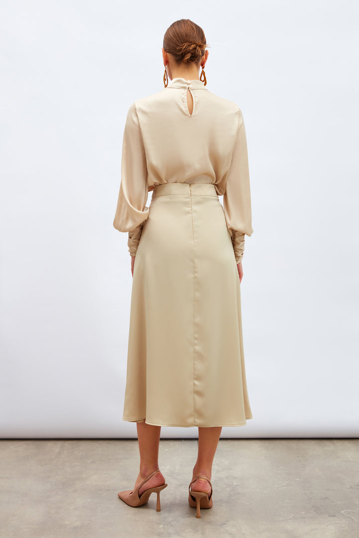 Sateen Jupe en satin fendue - Beige