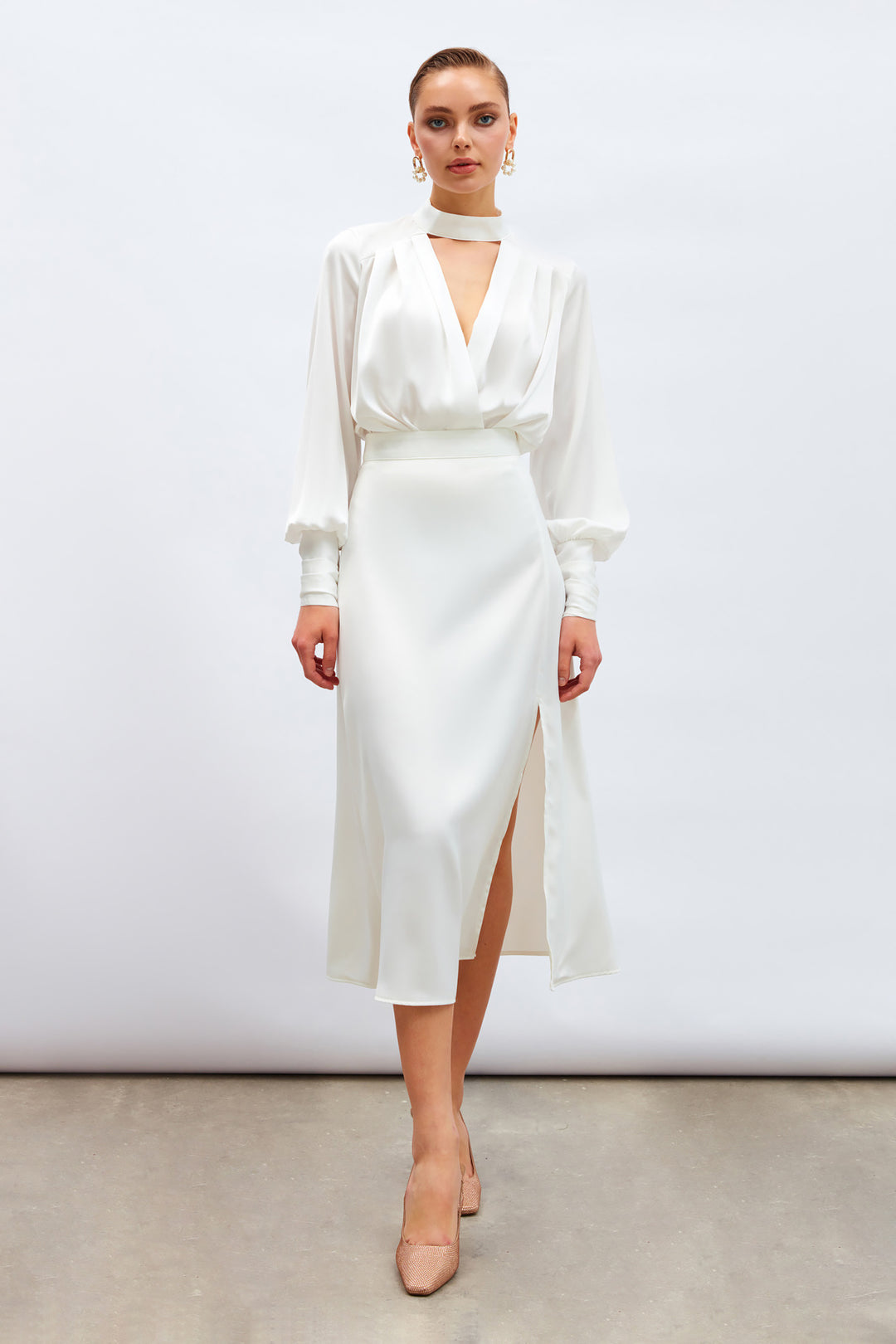 Sateen Jupe en satin fendue - Écru