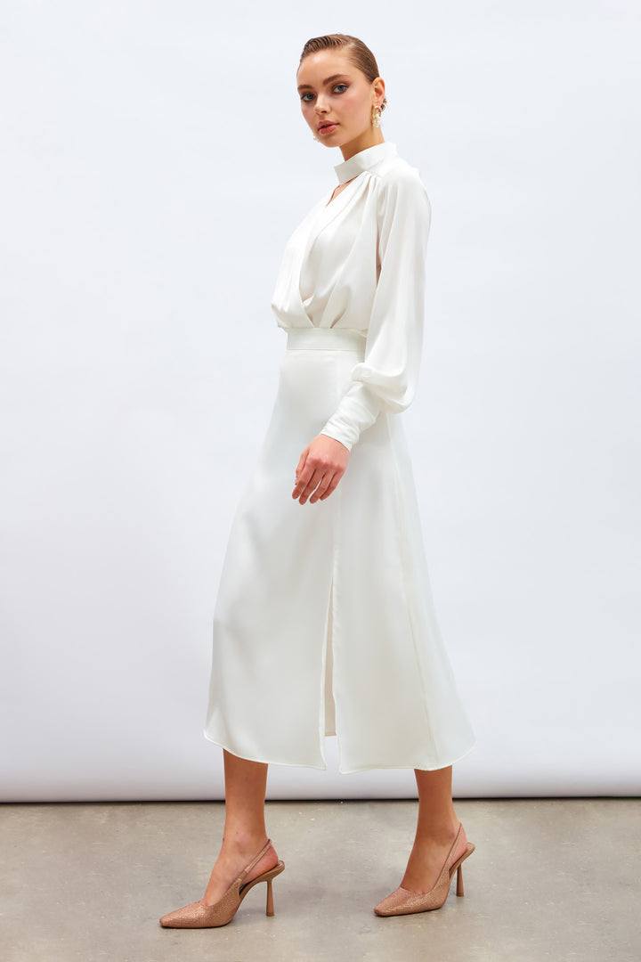Sateen Jupe en satin fendue - Écru