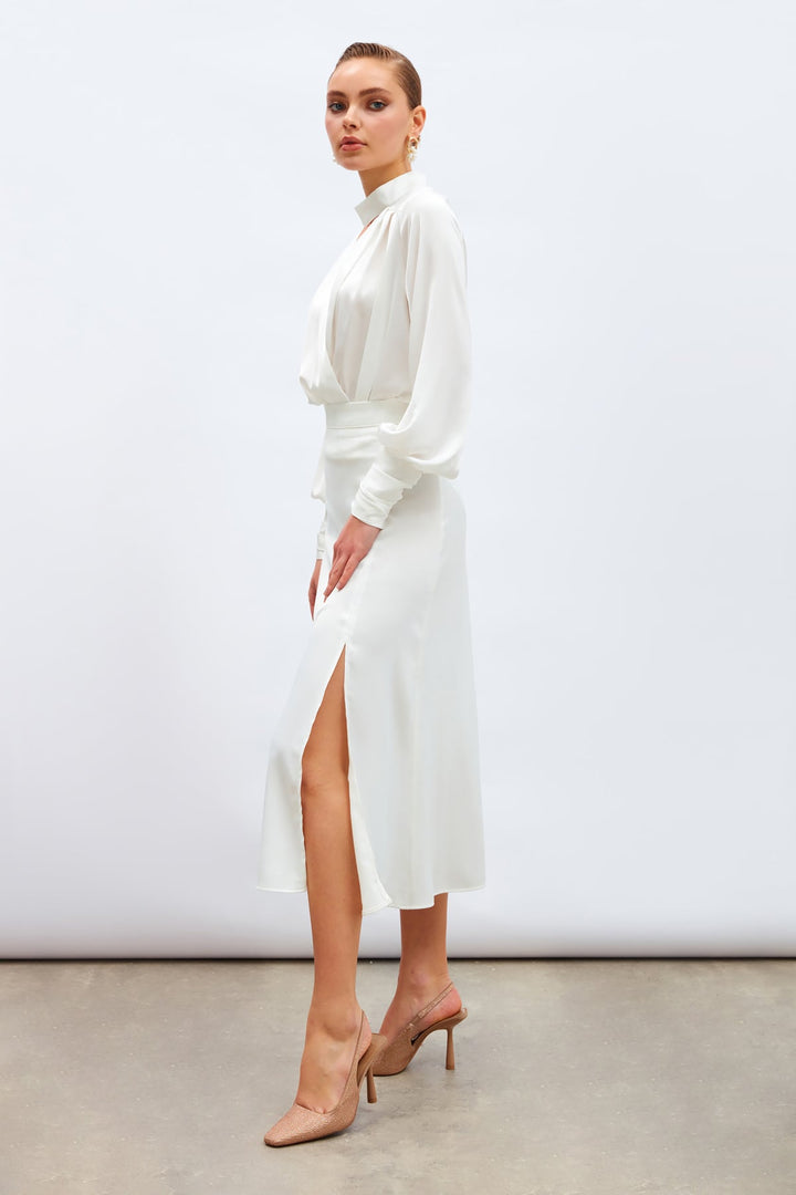 Sateen Jupe en satin fendue - Écru