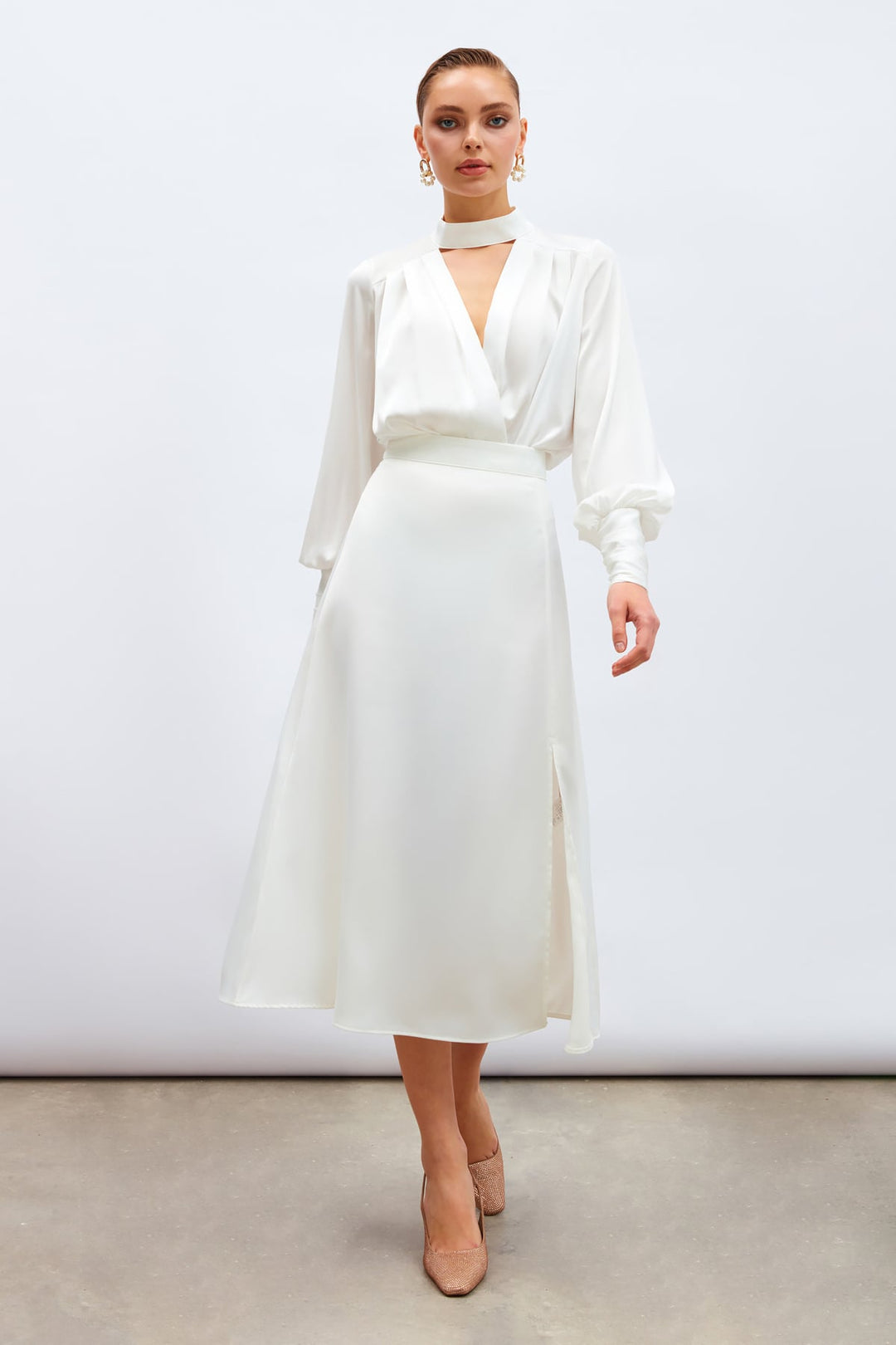 Sateen Jupe en satin fendue - Écru