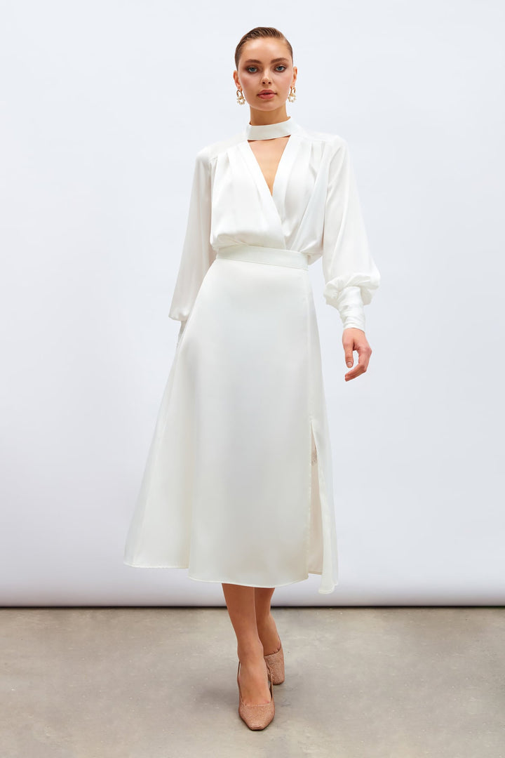 Sateen Jupe en satin fendue - Écru