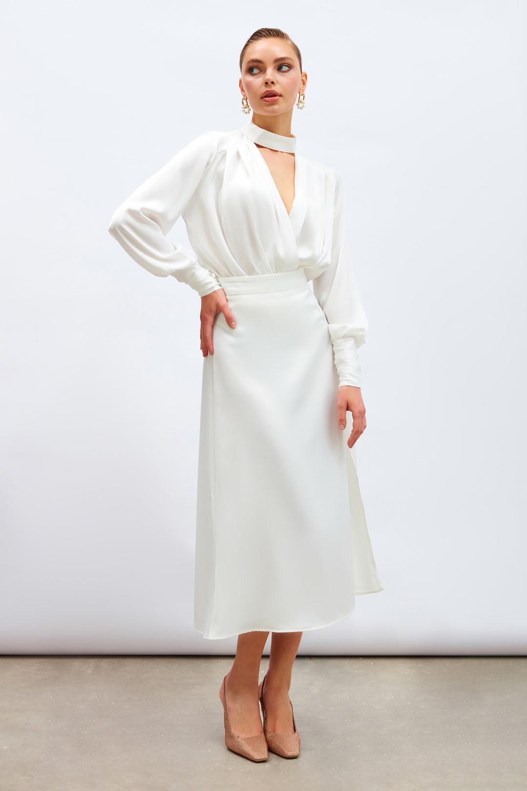 Sateen Jupe en satin fendue - Écru