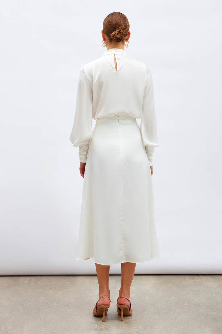 Sateen Jupe en satin fendue - Écru