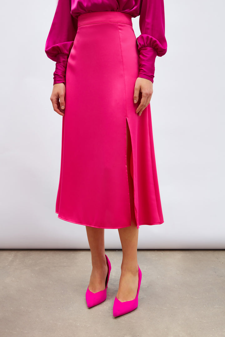 Sateen Jupe en satin fendue - Fuchsia