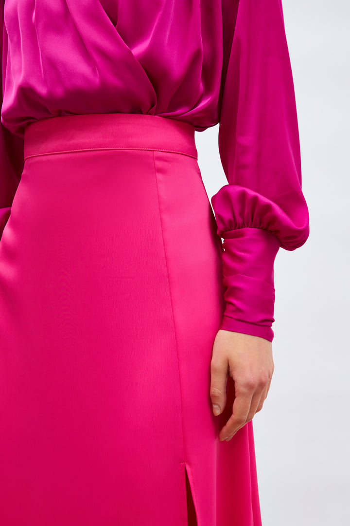 Sateen Jupe en satin fendue - Fuchsia