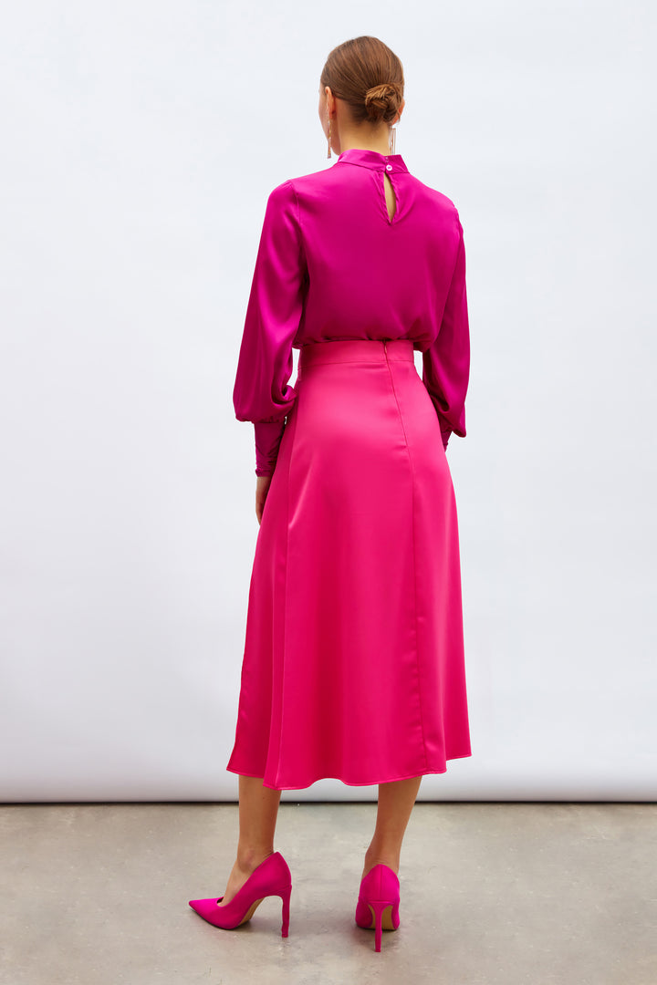 Sateen Jupe en satin fendue - Fuchsia
