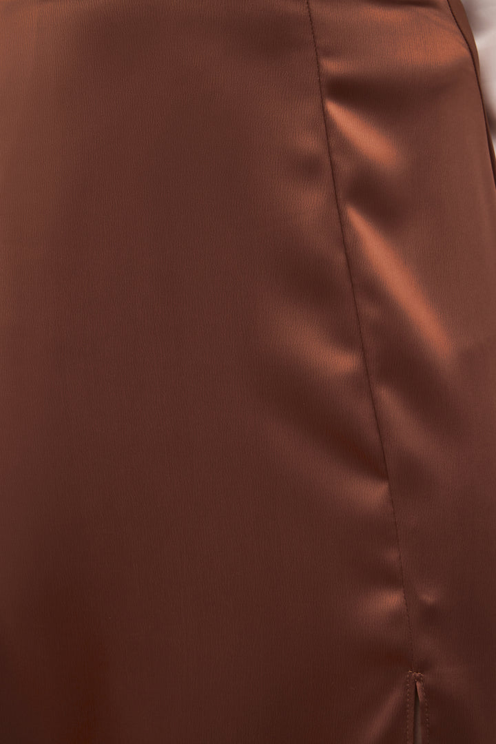 Sateen Jupe en satin fendue - Marron