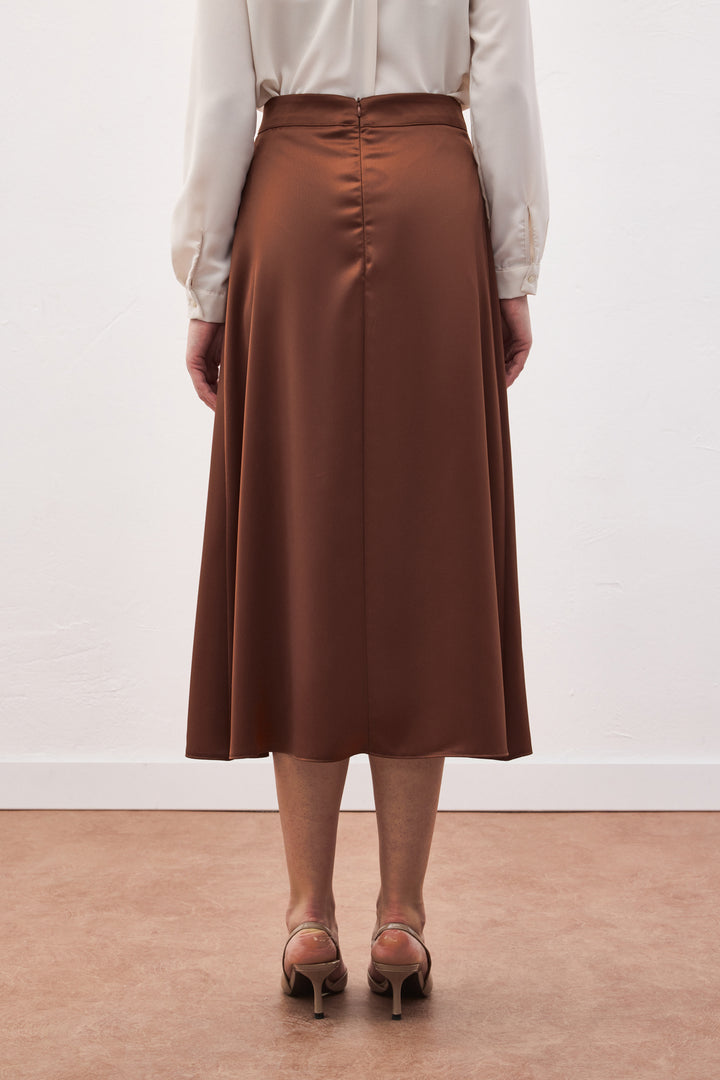 Sateen Jupe en satin fendue - Marron