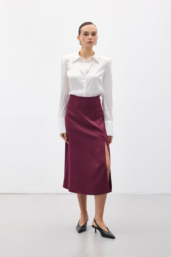 Sateen Jupe en satin fendue - Prune
