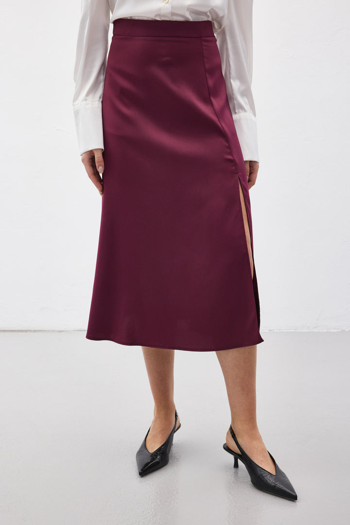 Sateen Jupe en satin fendue - Prune