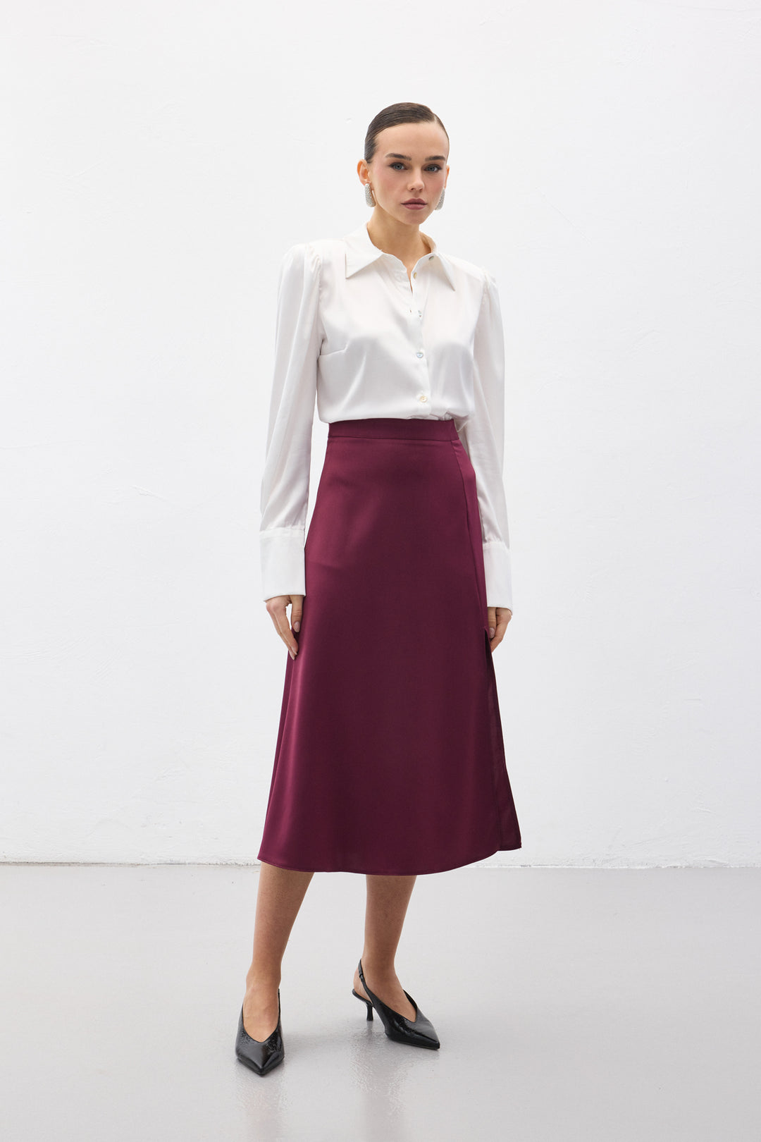 Sateen Jupe en satin fendue - Prune