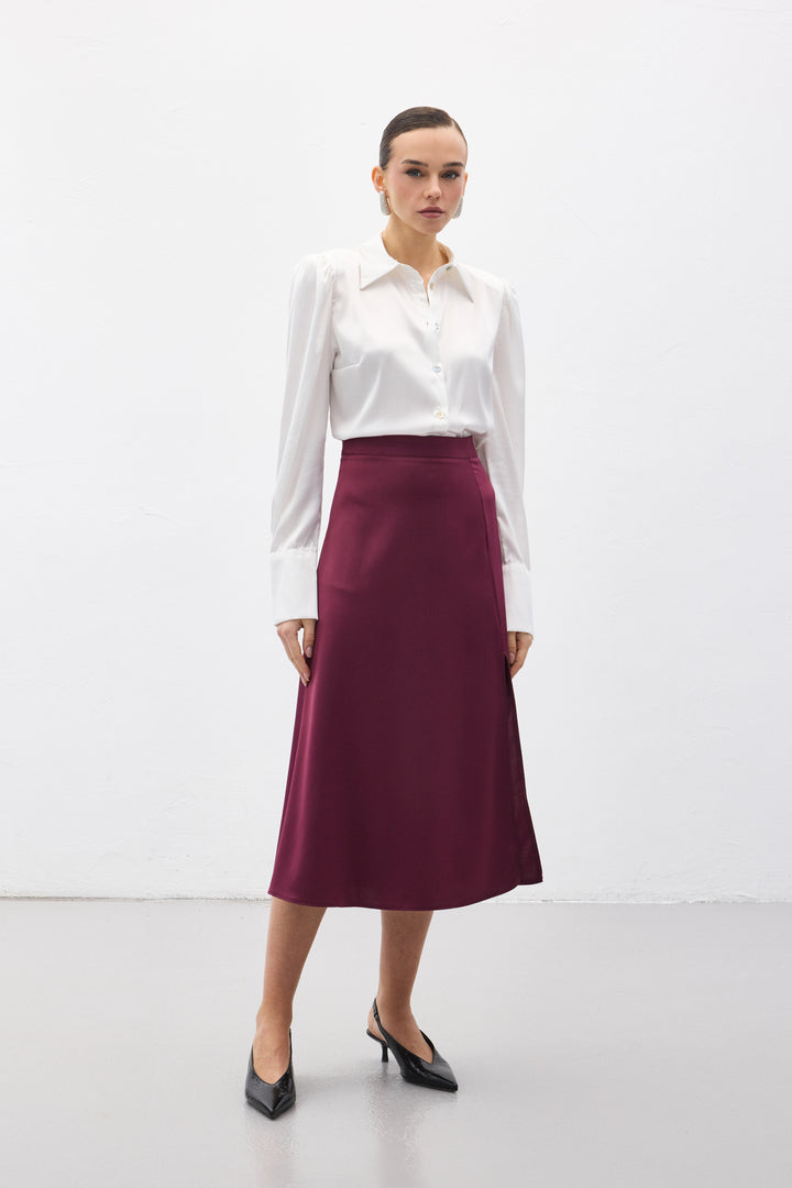 Sateen Jupe en satin fendue - Prune