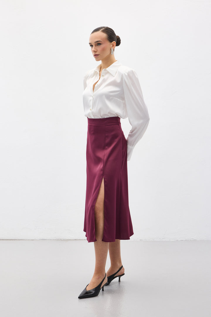 Sateen Jupe en satin fendue - Prune