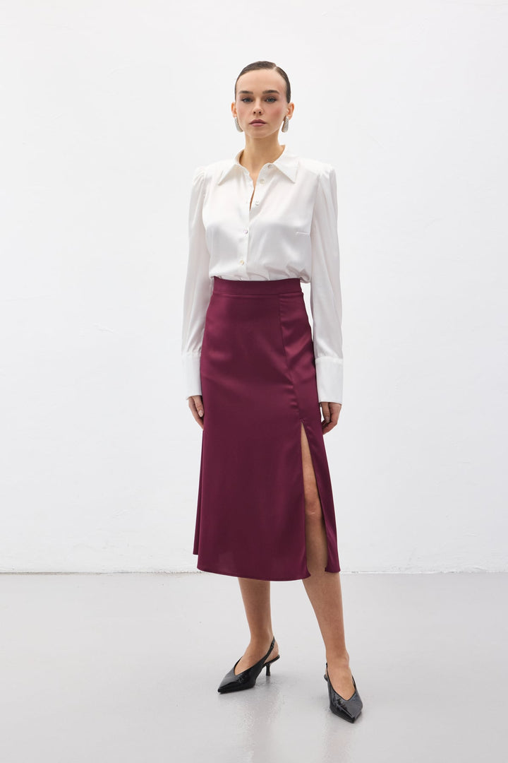 Sateen Jupe en satin fendue - Prune