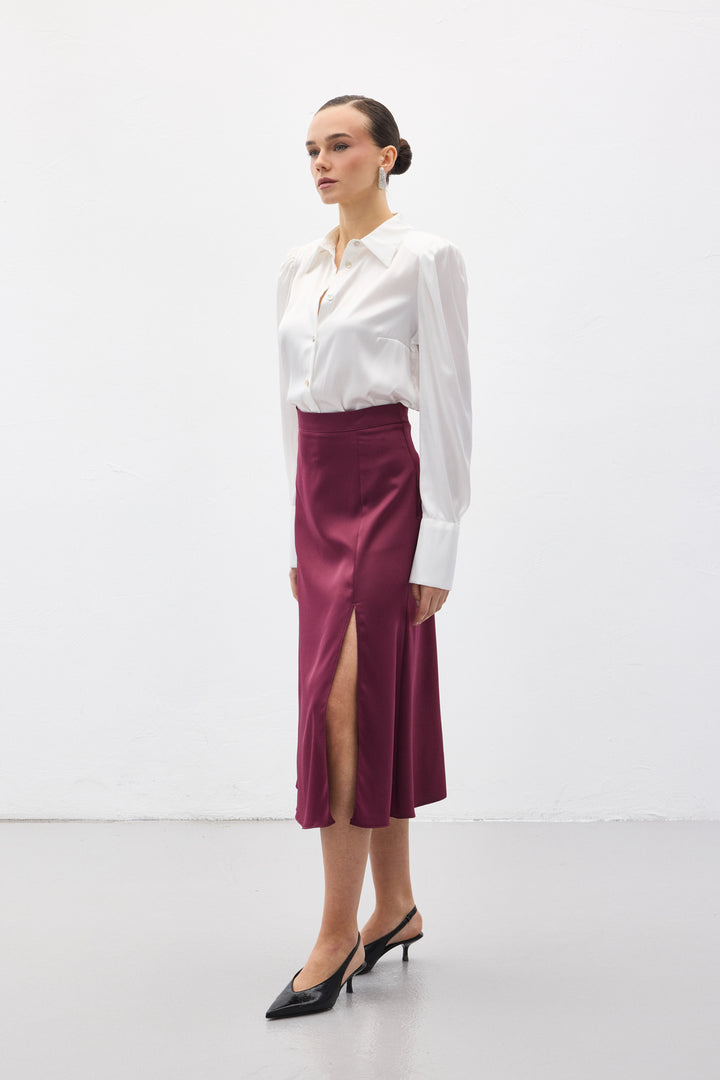 Sateen Jupe en satin fendue - Prune