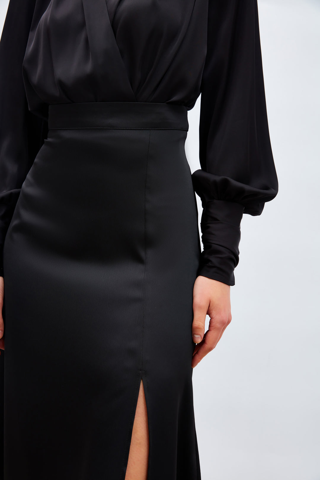 Sateen Jupe en satin fendue - Noir