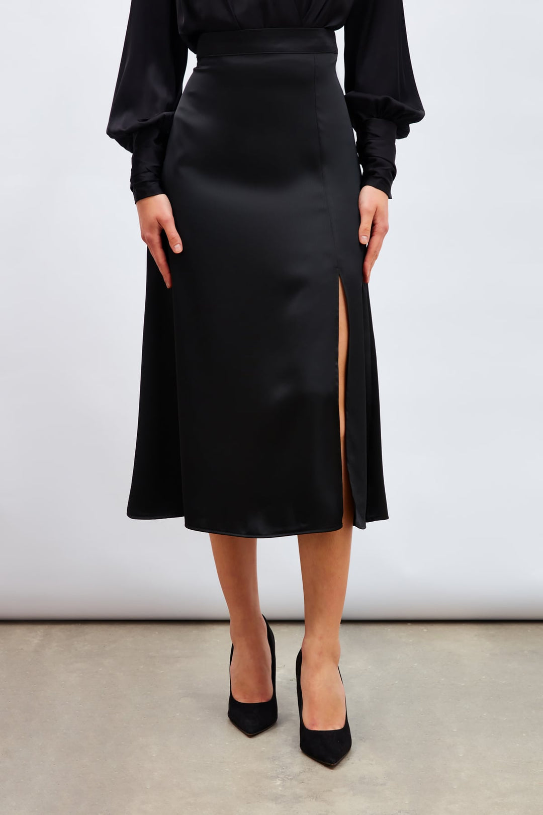 Sateen Jupe en satin fendue - Noir
