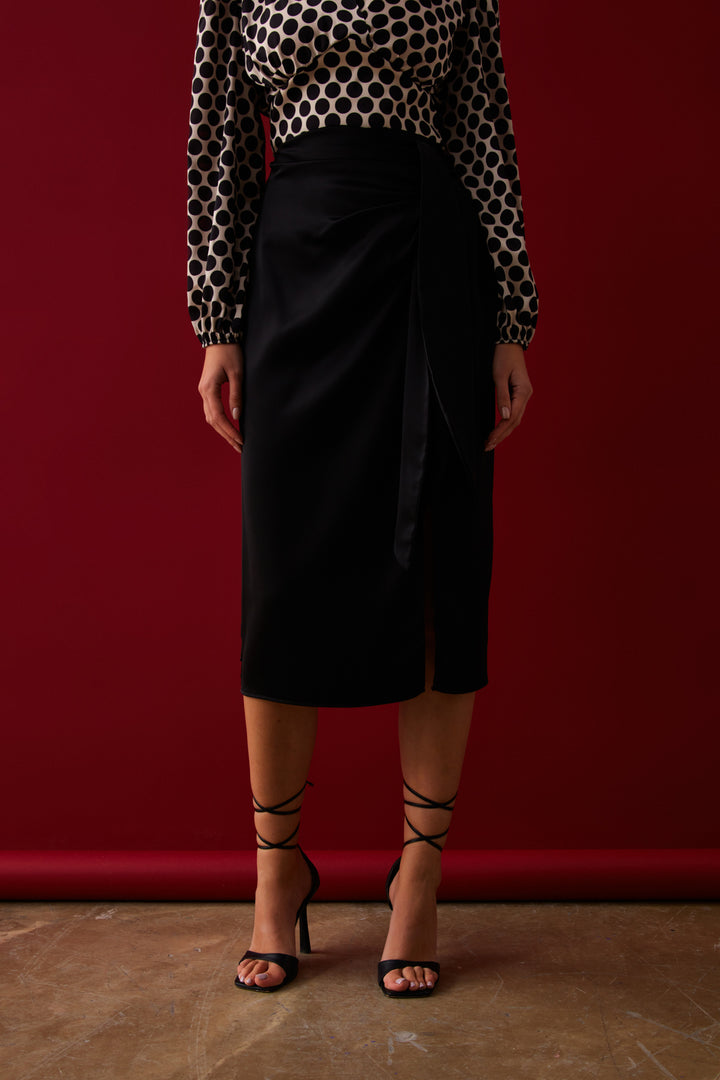 Sateen Jupe satinée à nouer - Noir