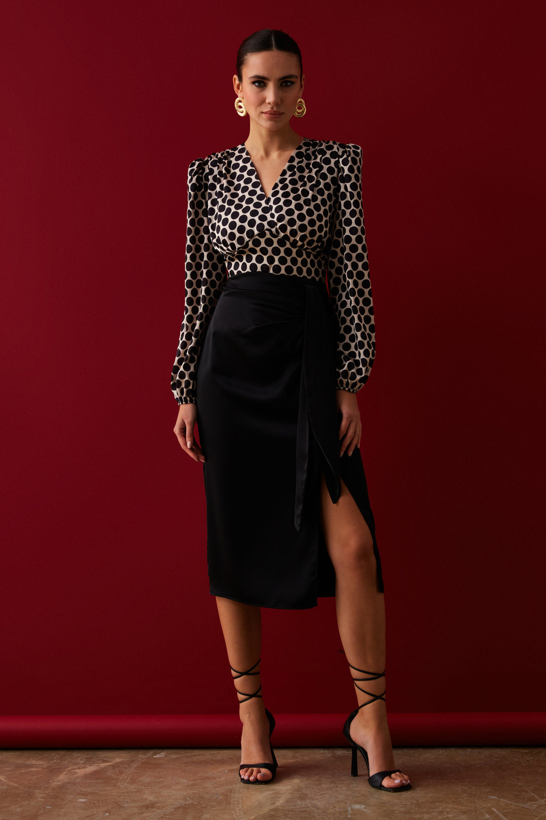 Sateen Jupe satinée à nouer - Noir