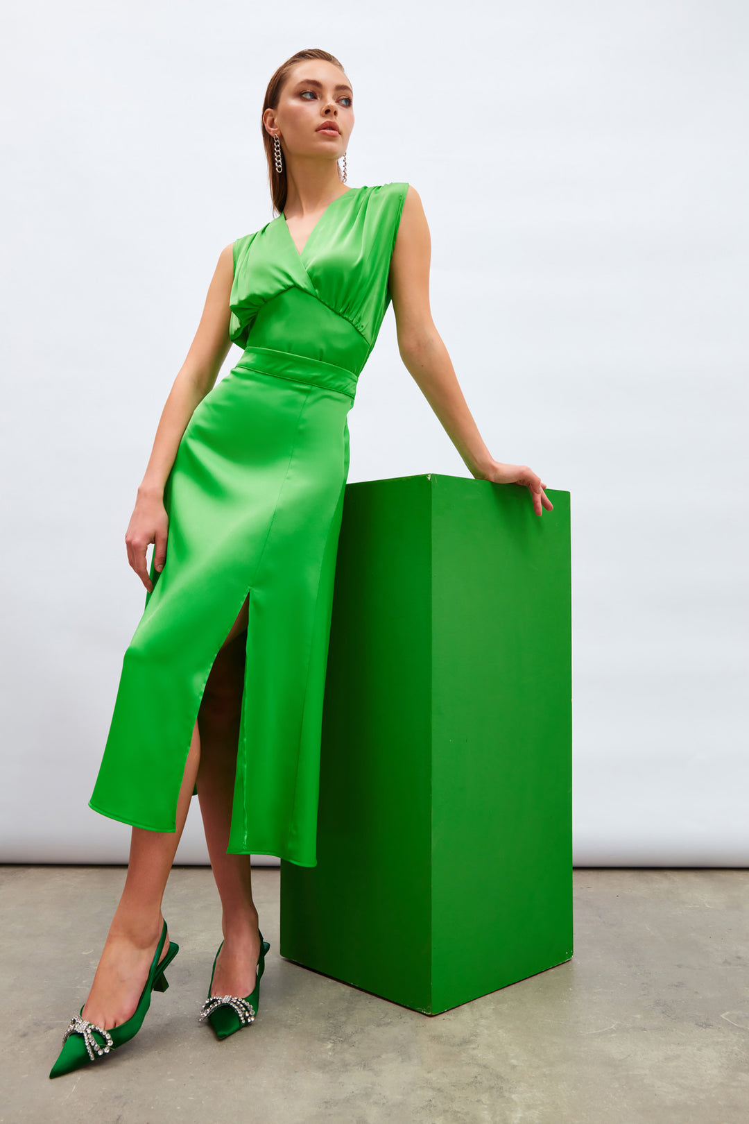 Sateen Jupe en satin fendue - Vert