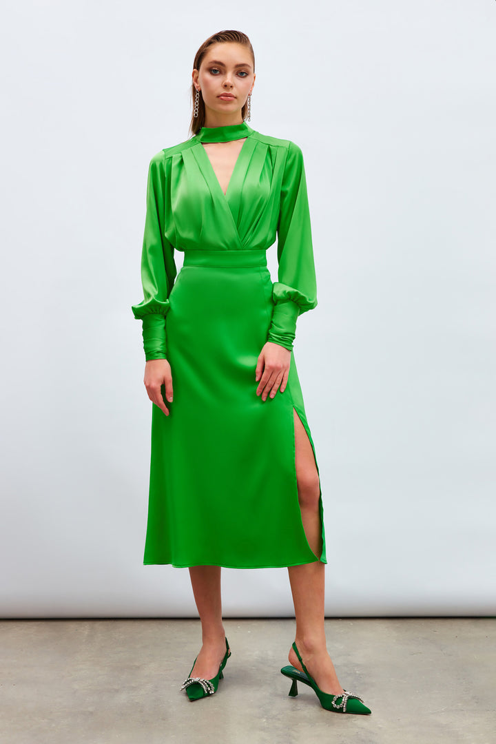 Sateen Jupe en satin fendue - Vert